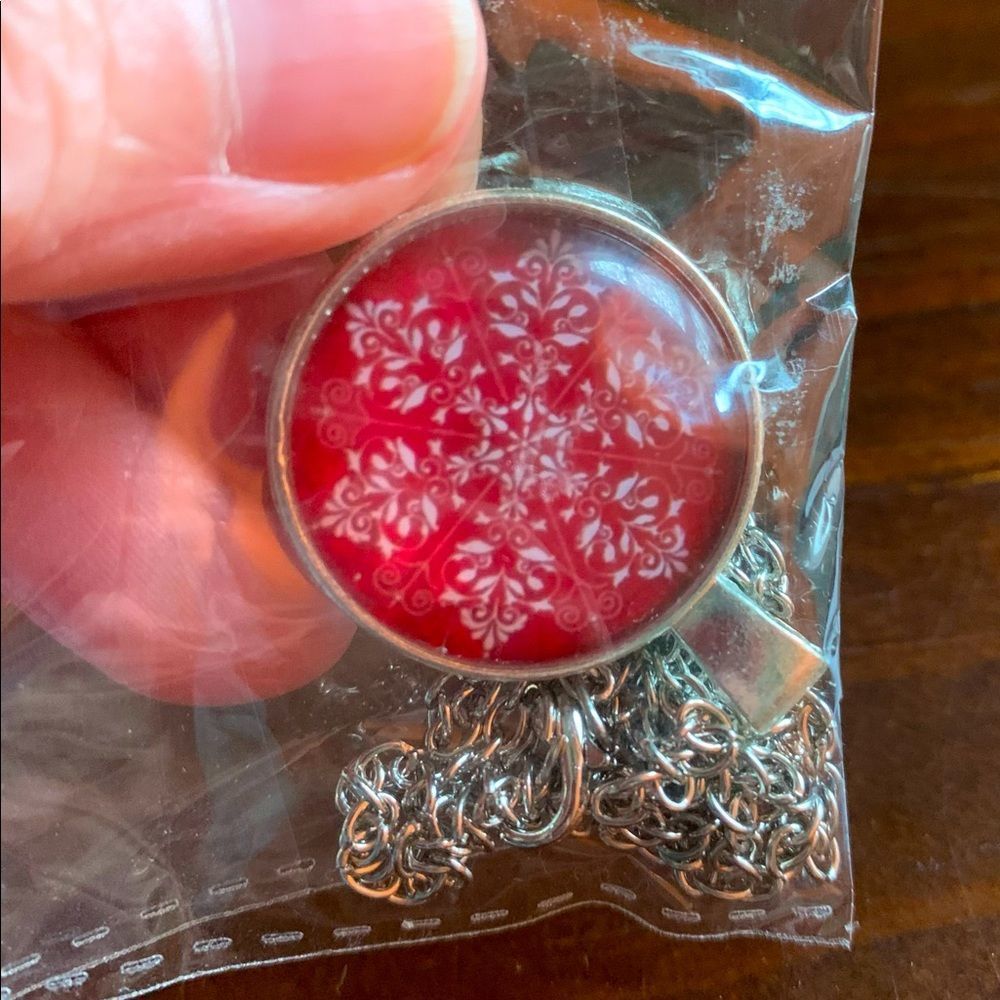 Holiday Snowflake Pendant on silvertone chain